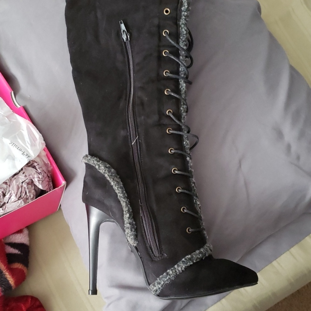 Lace up thigh high boots